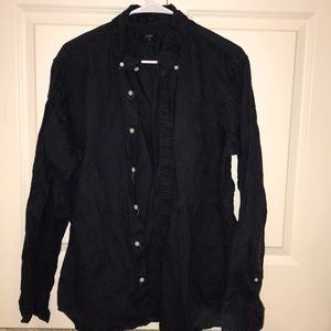J. Crew Navy Blue Linen Button Down